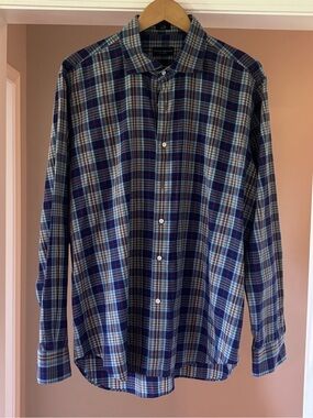Peter Millar Blue and Green Plaid Long-Sleeve Button-Down Shirt